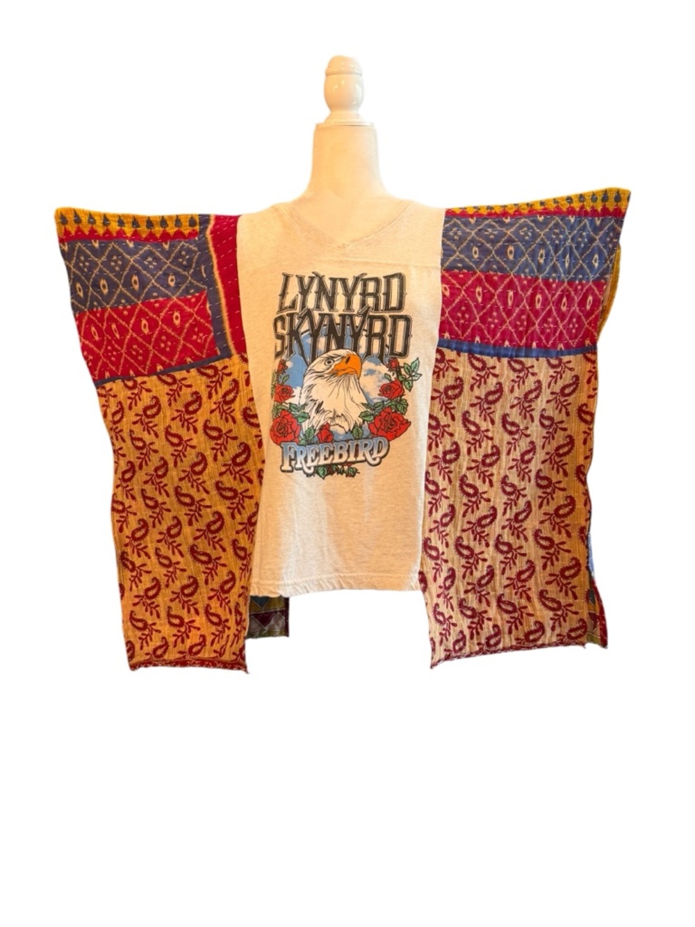 Handcrafted Upcycled Lynyrd Skynyrd Kantha Tunic NWT One Size - Picture 7 of 11